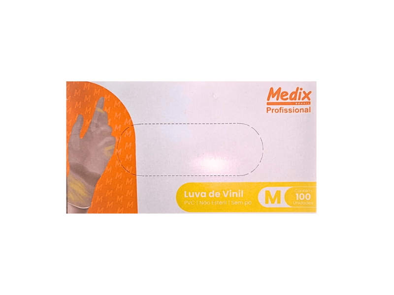 Luva Vinil Média Descartável Transparente sem Talco - Caixa com 100 Unidades
