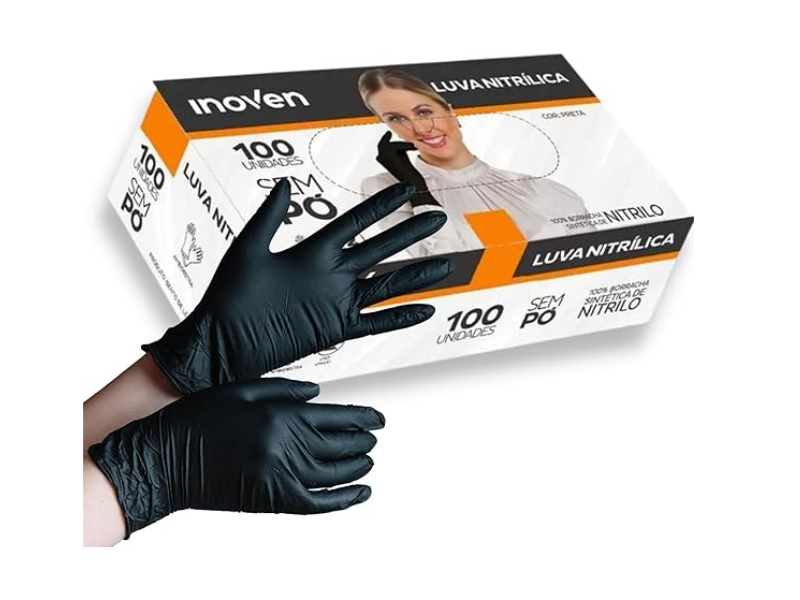 Luva Nitrílica Preta Média Sem Pó - Cx C/100 Unidade