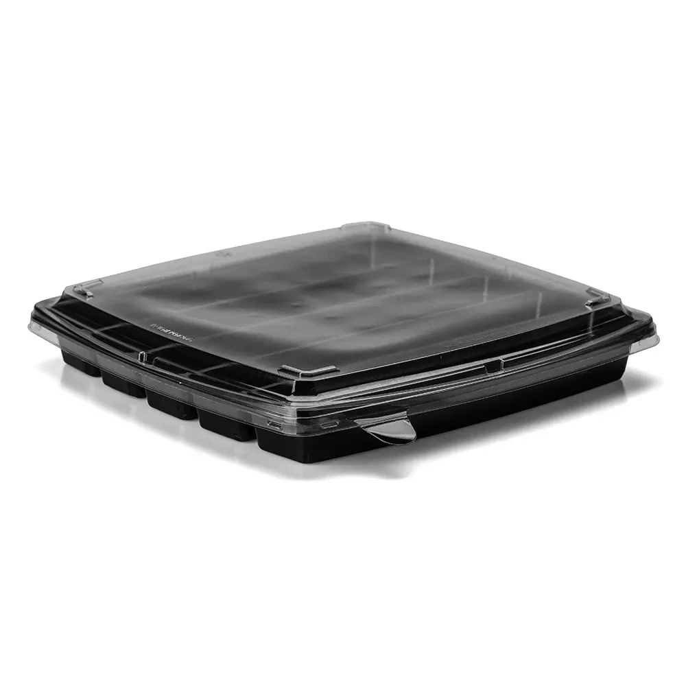GO 902 Bandeja 5 divisões Oriental - 3300ml - Base Preta e Tampa Cristal