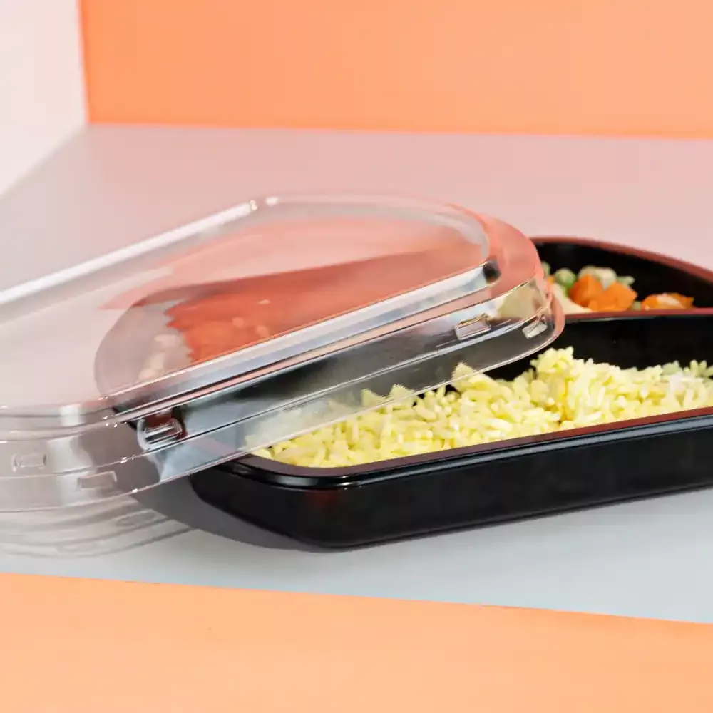 G 231 Bandeja Forneável com Divisórias - 850ml - Base Preta / Tampa Cristal