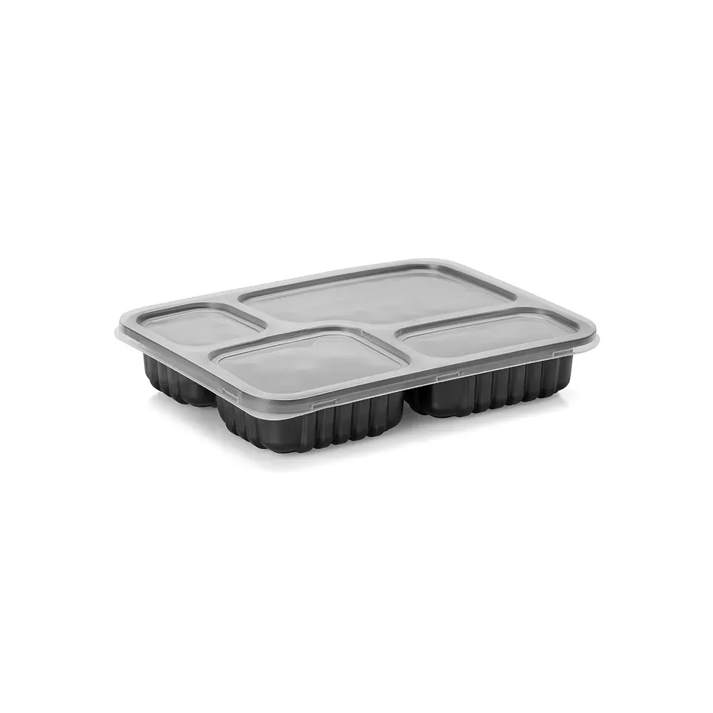 G 324 Bandeja Refeição com 4 Divisórias - 1225ml - Preta/Branca