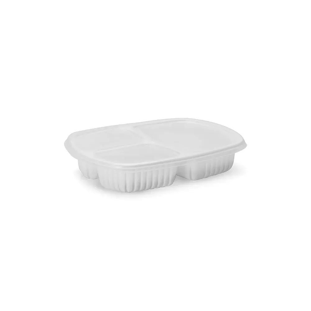 G 330 Bandeja Refeição com 3 Divisórias - 1150ml - Base Preta e branca / Tampa Cristal
