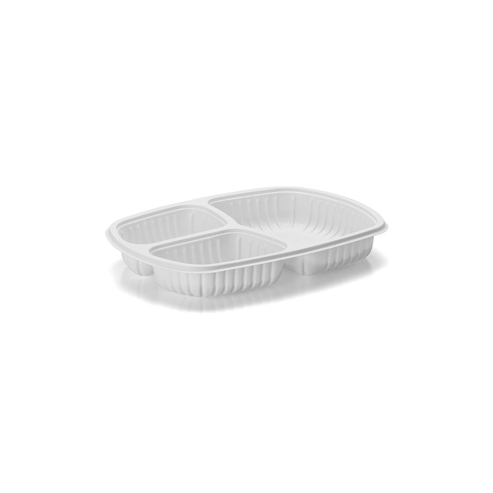G 331 Bandeja Refeição com 3 Divisórias Baixa - 850ml - Branca/Preta