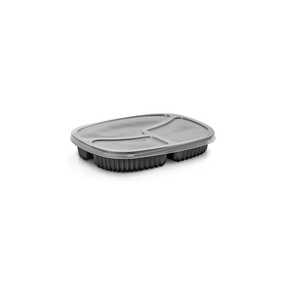 G 355 Bandeja Refeição com 3 Divisórias - 550ml - Preta