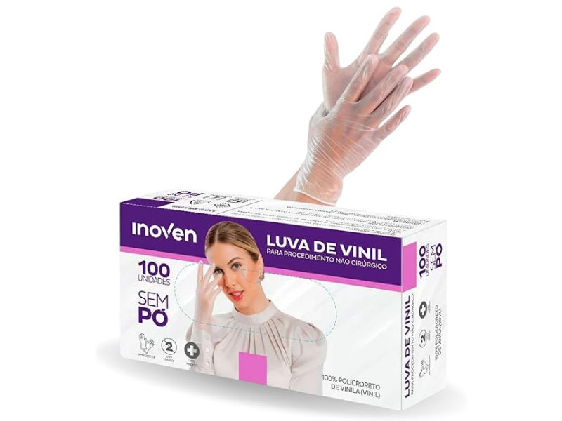 Luva Vinil Grande Descartável Transparente sem Talco - Caixa com 100 Unidades
