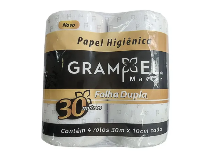 Papel Higiênico Rolinho Fd. 30m 100% Cel. Grampel - Pacote Com 4 Unidade