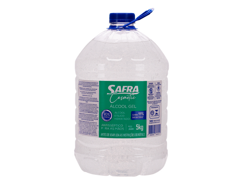 Alcool Gel Antisseptico 70 INPM Safra Cosmetic - Galao C/5 L