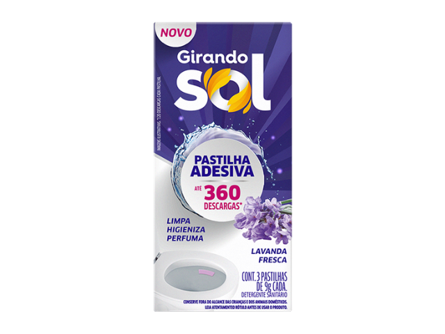 Pastilha Adesiva Sanitário Girando Sol Lavanda 9g - Pct C/3 Unidade
