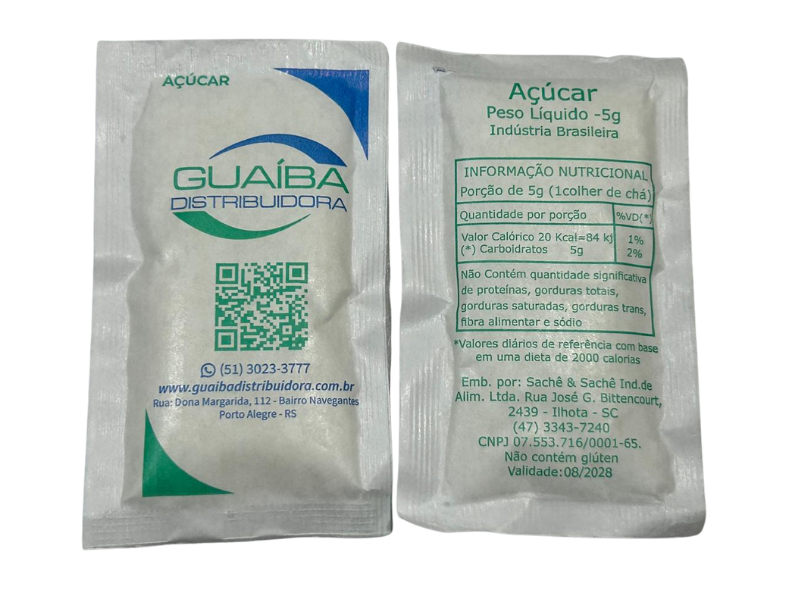 Sache Açúcar Cristal  5gr - Caixa com 1000 Unidades