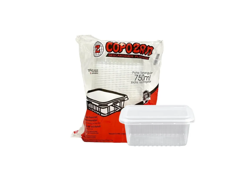 Pote Retangular Kit 750ml com Tampa Transparente - Cx C/ 144 Unidades