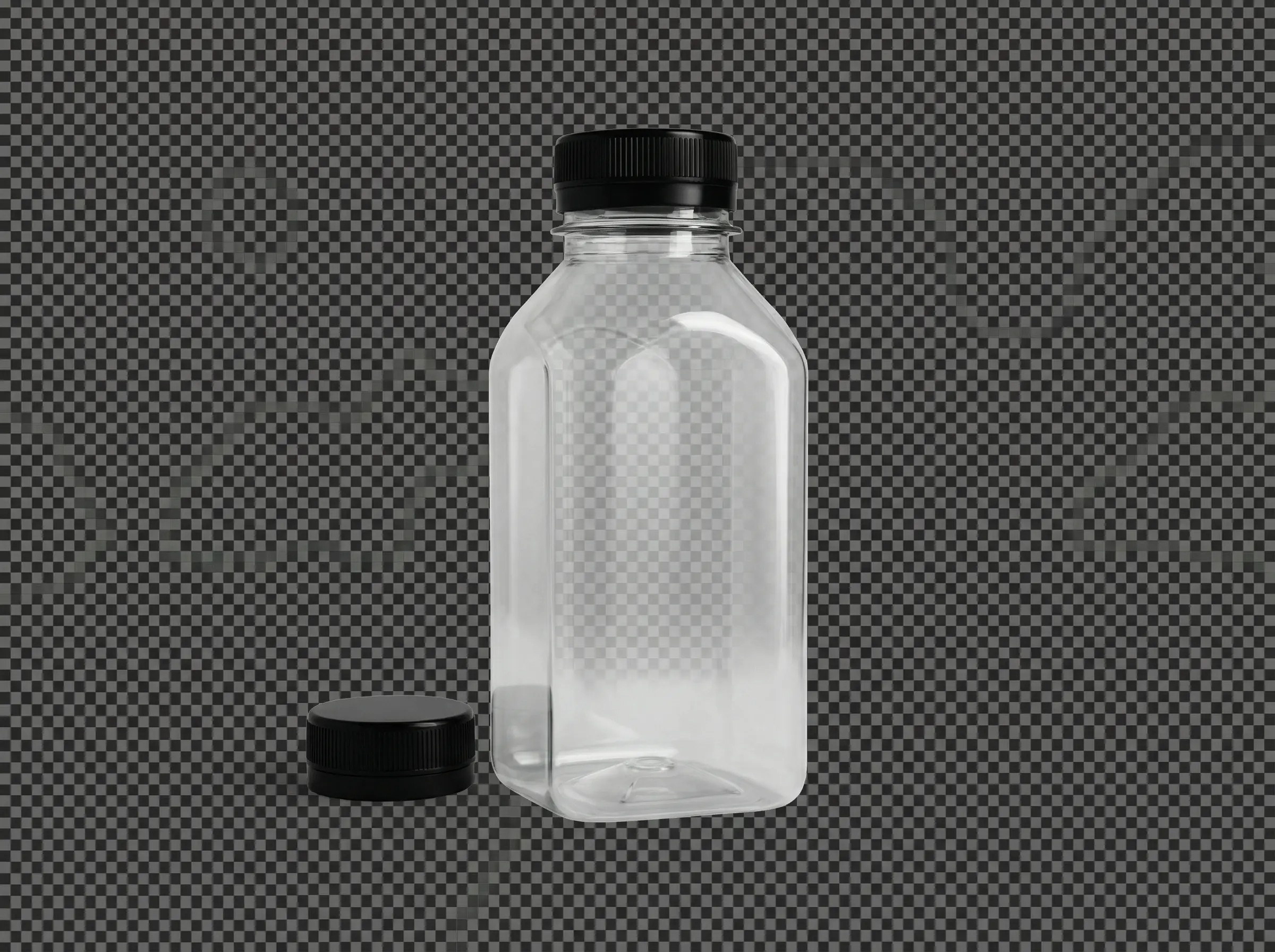 Garrafa 300ml Quadrada PET Transparente com Tampa Preta - Pacote com 210 Unidades  