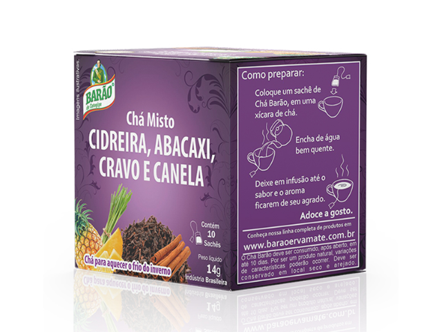 Chá Barão Cidreira Abacaxi Cravo Canela 14gr - Cx C/10 Saches