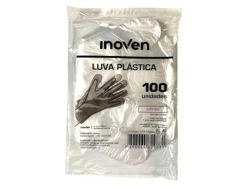 Luva Plástica Transparente Descartável PE - Pacote com 100 Unidades
