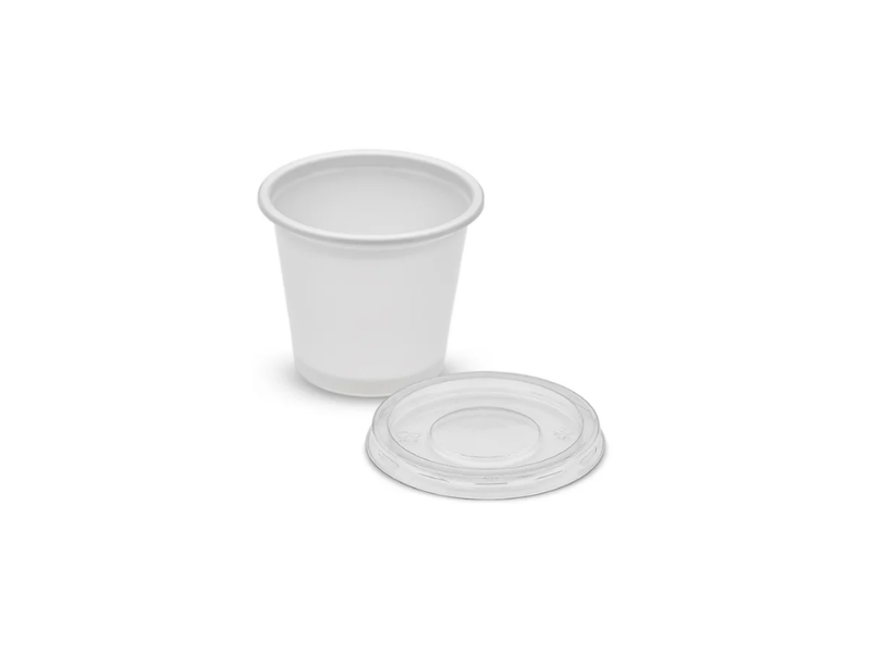 F697BR - Pote PET com Tampa Molho 60ml Branco Fibraform - Caixa com 700 Unidades  