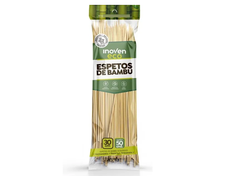 Espeto Bambu Grande 30cm x 4mm (100) - Pacote com 50 Unidades