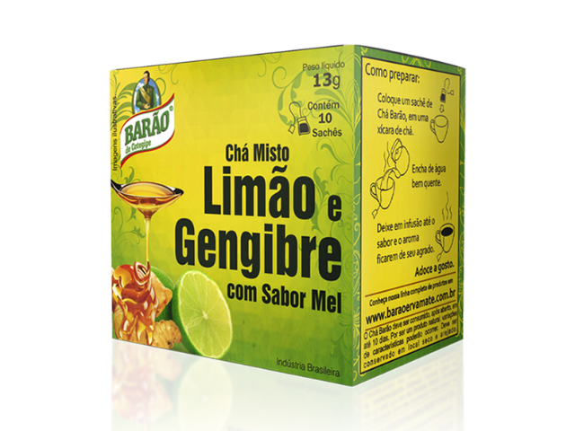 Chá Barão Limão Gengibre Mel 13gr - Cx C/10 Saches