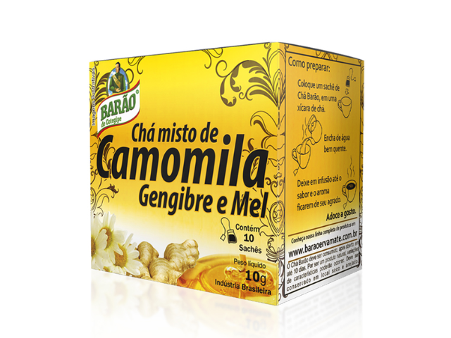 Chá Barão Camomila Gengibre Mel 10gr - Cx C/10 Saches