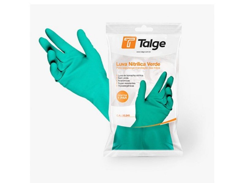 Luva Nitrílica Média Slim com Forro Verde Talge