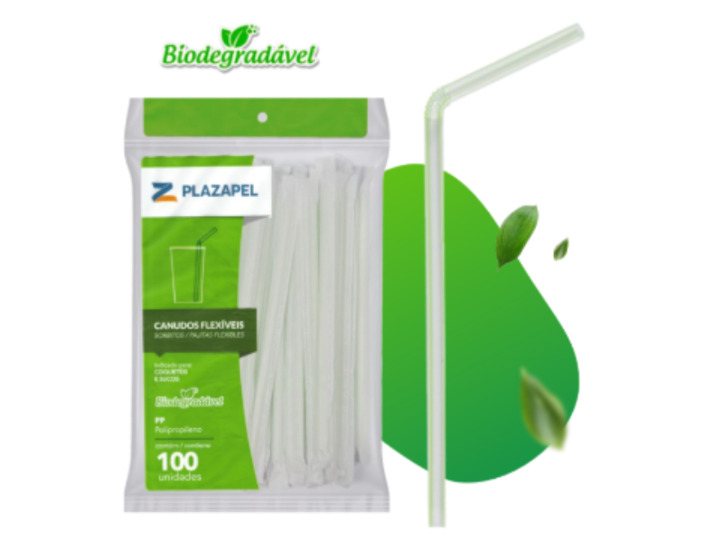 Canudo Flexível Bio Sache 6mm x 21cm 1827 (20) - Pacote com 100 Unidades
